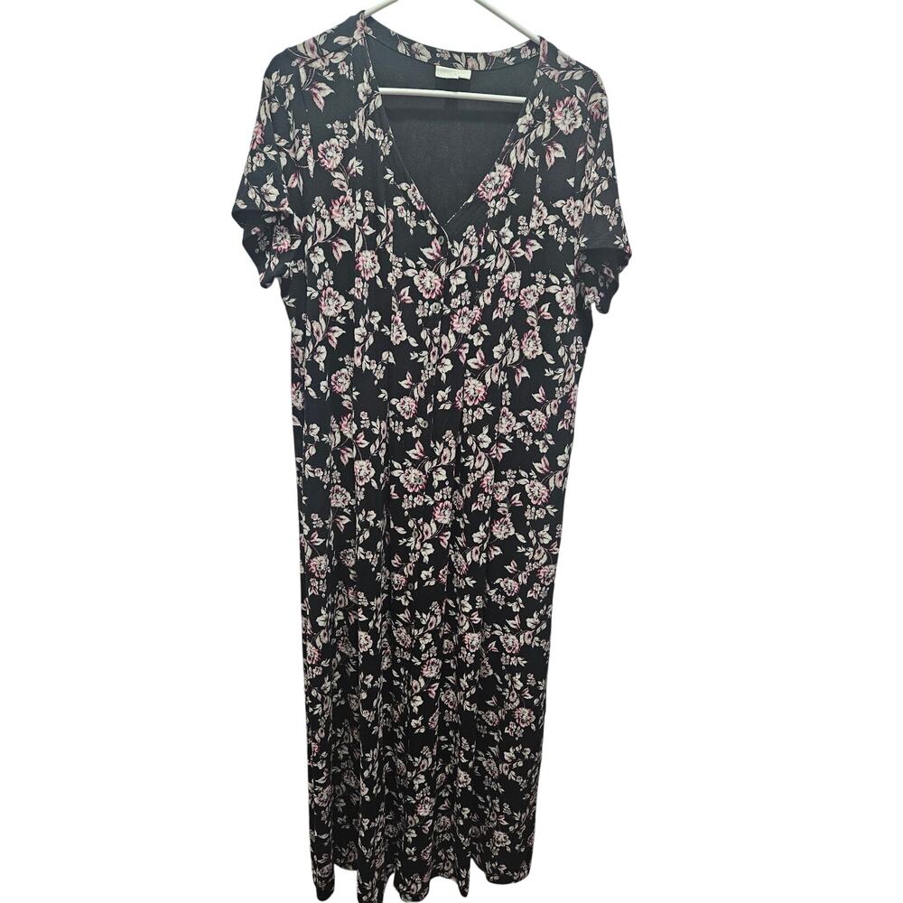 J Jill Floral Maxi Dress L Tall Black Button Front Cottagecore Boho Dark